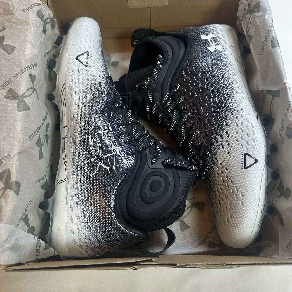 Under Armour Spotlight LUX MC 2.0 Mens Shoes Black White Football Cleats Size 10
